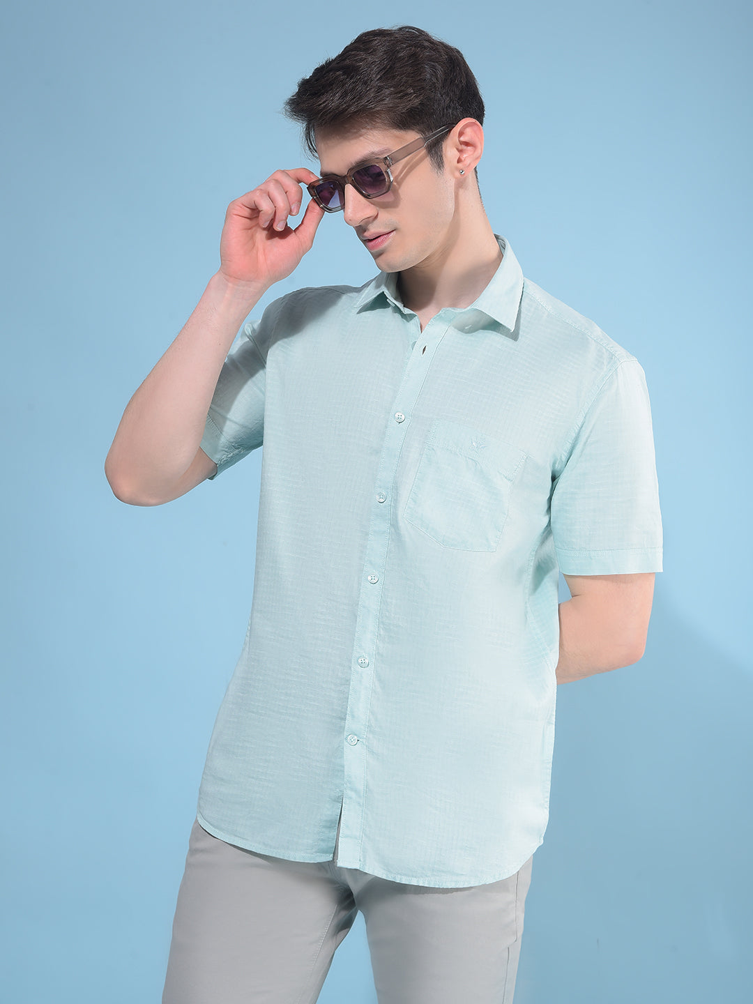 Green Printed Cotton Shirt-Men Shirts-Crimsoune Club