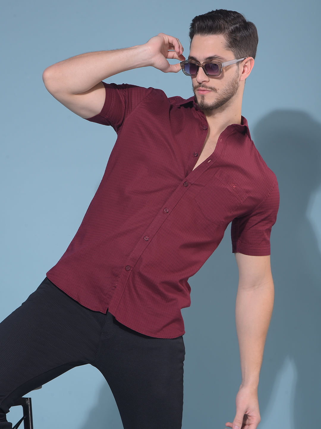 Maroon Printed Shirt-Men Shirts-Crimsoune Club