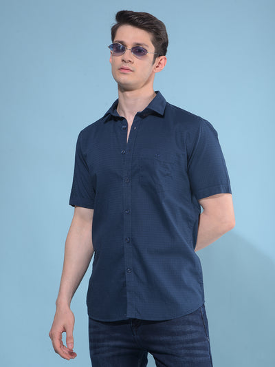 Navy Blue Printed Cotton Shirt-Men Shirts-Crimsoune Club