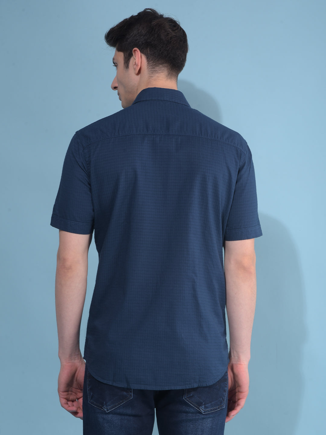 Navy Blue Printed Cotton Shirt-Men Shirts-Crimsoune Club