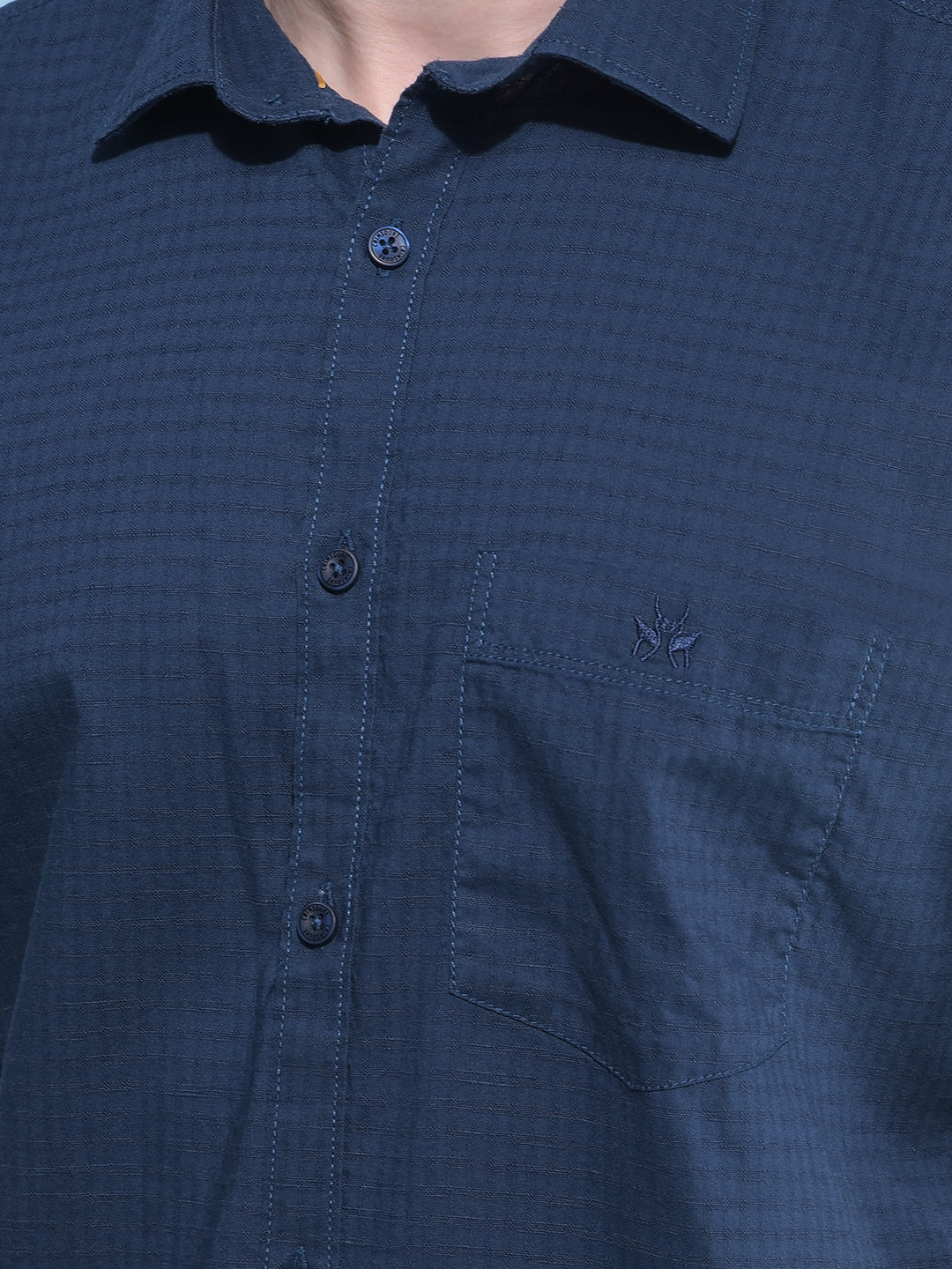 Navy Blue Printed Cotton Shirt-Men Shirts-Crimsoune Club