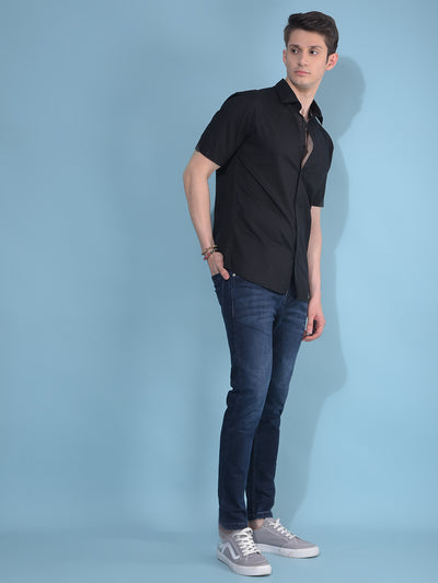 Black Printed Cotton Shirt-Men Shirts-Crimsoune Club