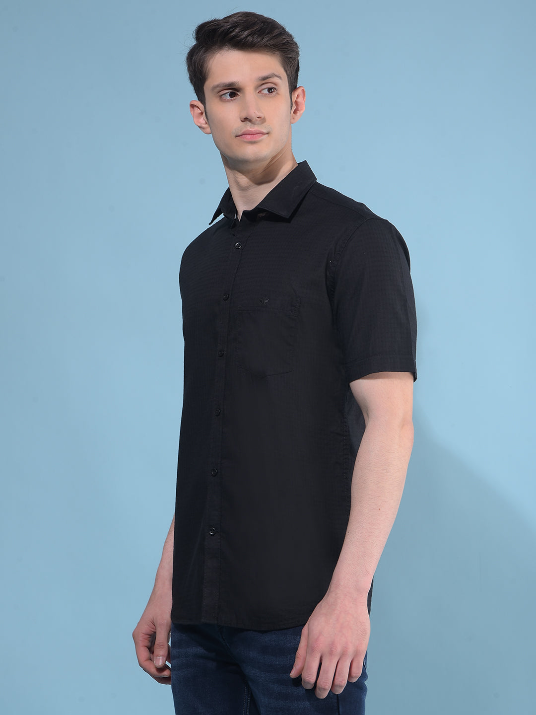 Black Printed Cotton Shirt-Men Shirts-Crimsoune Club