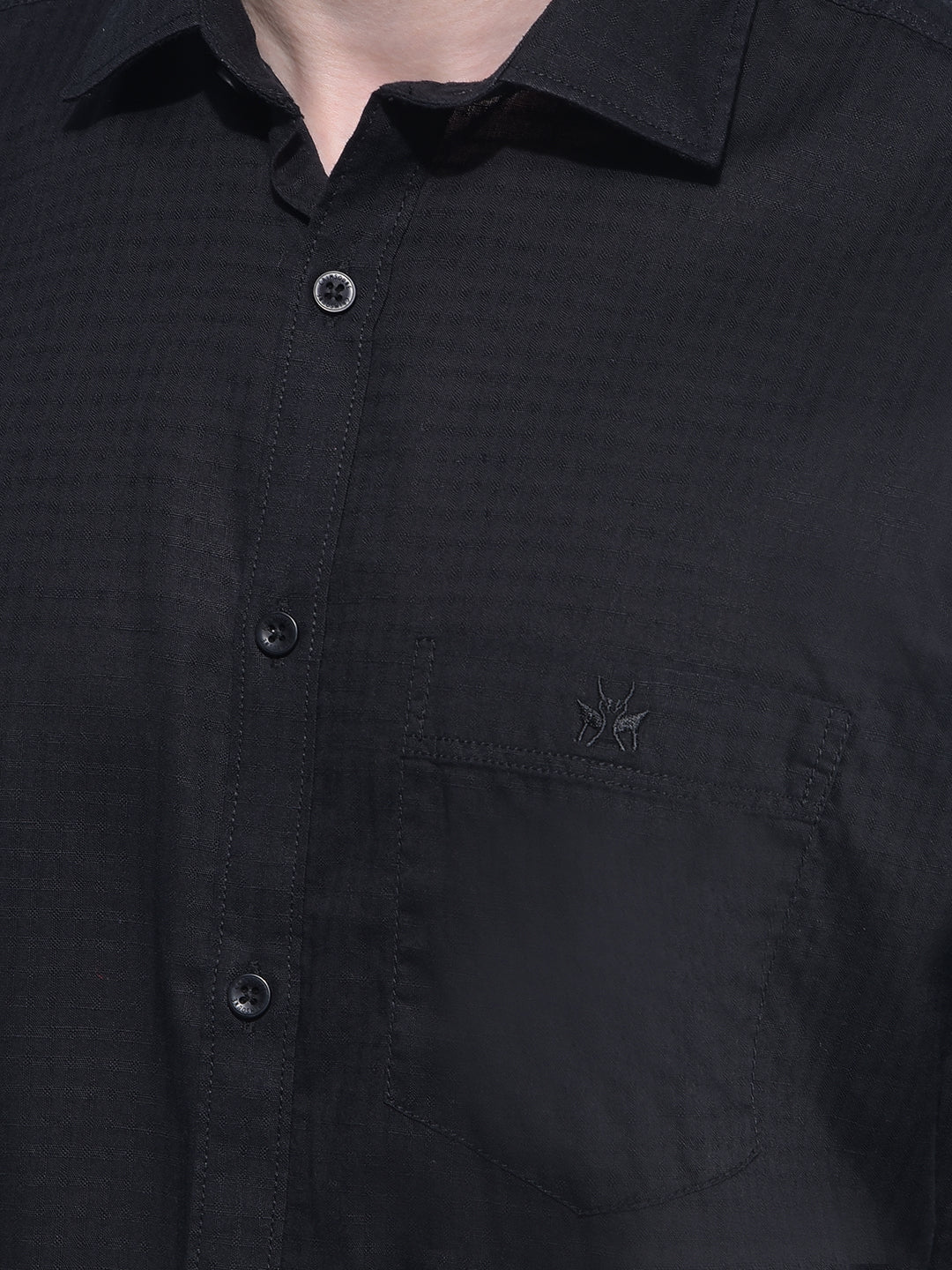 Black Printed Cotton Shirt-Men Shirts-Crimsoune Club