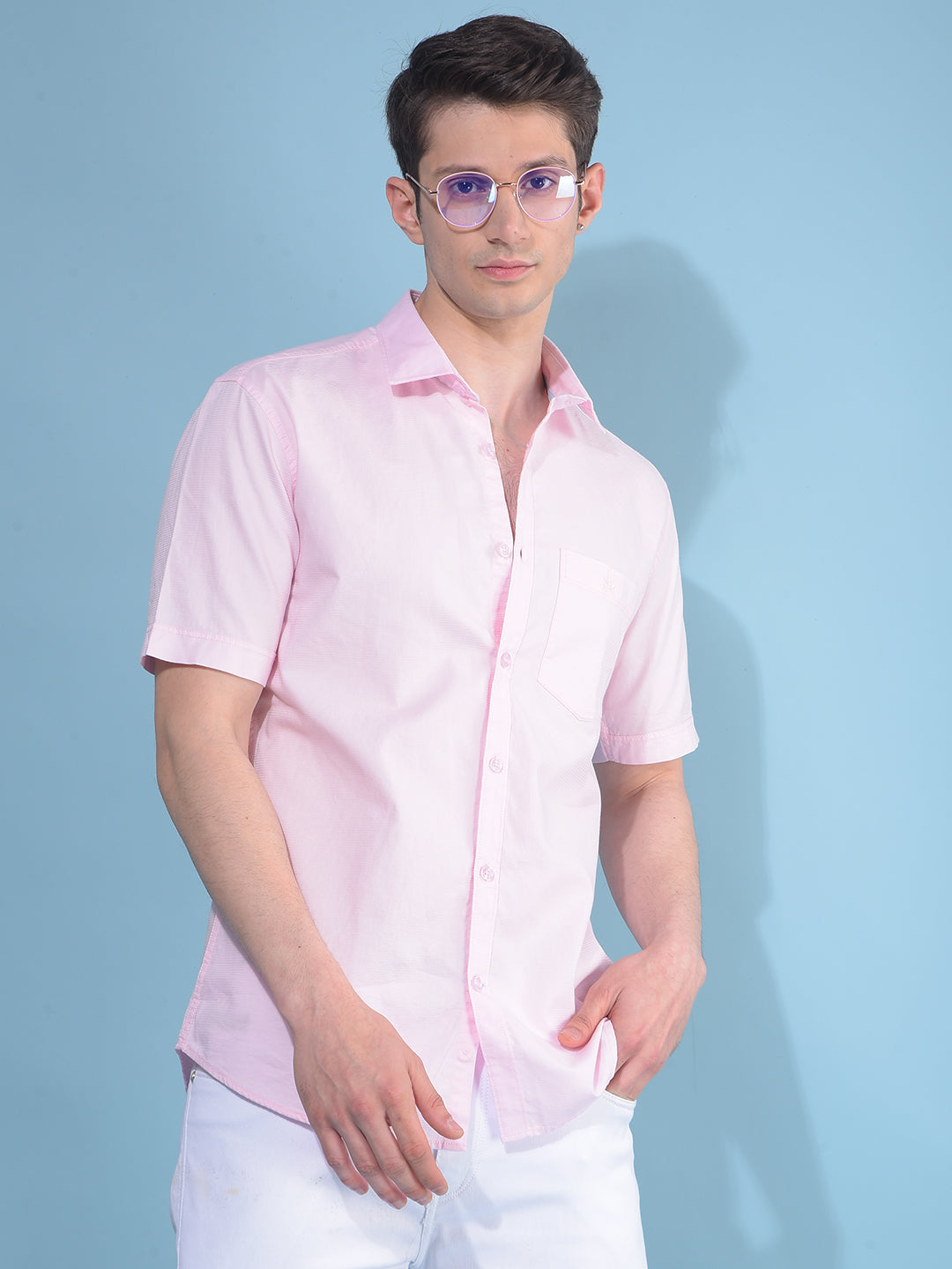 Pink Horizontal Striped 100% Cotton Shirt-Men Shirts-Crimsoune Club