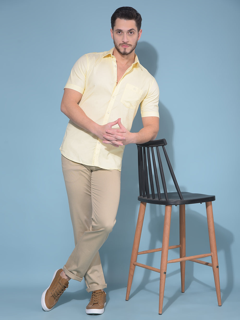 Yellow 100% Cotton Shirt-Men Shirts-Crimsoune Club