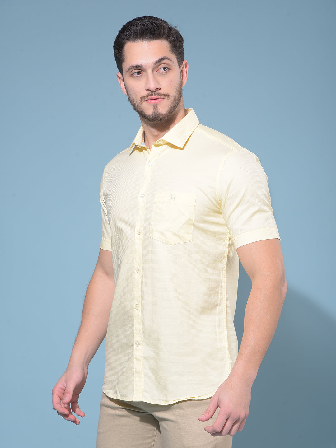 Yellow 100% Cotton Shirt-Men Shirts-Crimsoune Club
