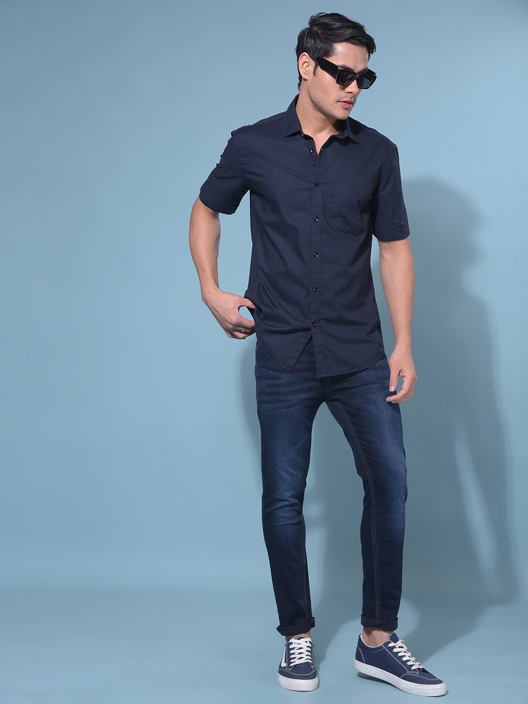 Navy Blue 100% Cotton Shirt-Men Shirts-Crimsoune Club