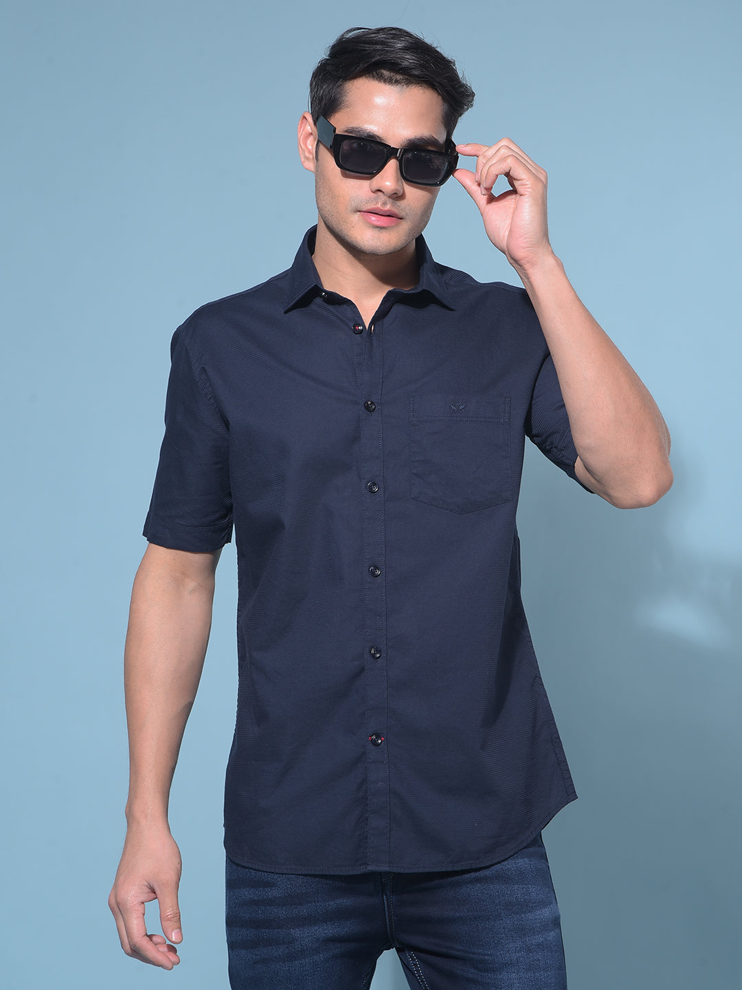 Navy Blue 100% Cotton Shirt-Men Shirts-Crimsoune Club