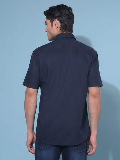 Navy Blue 100% Cotton Shirt-Men Shirts-Crimsoune Club