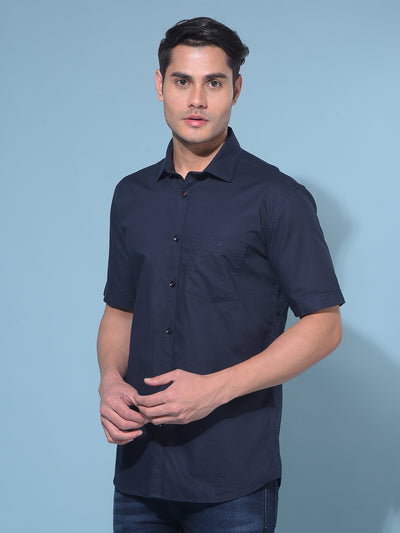 Navy Blue 100% Cotton Shirt-Men Shirts-Crimsoune Club