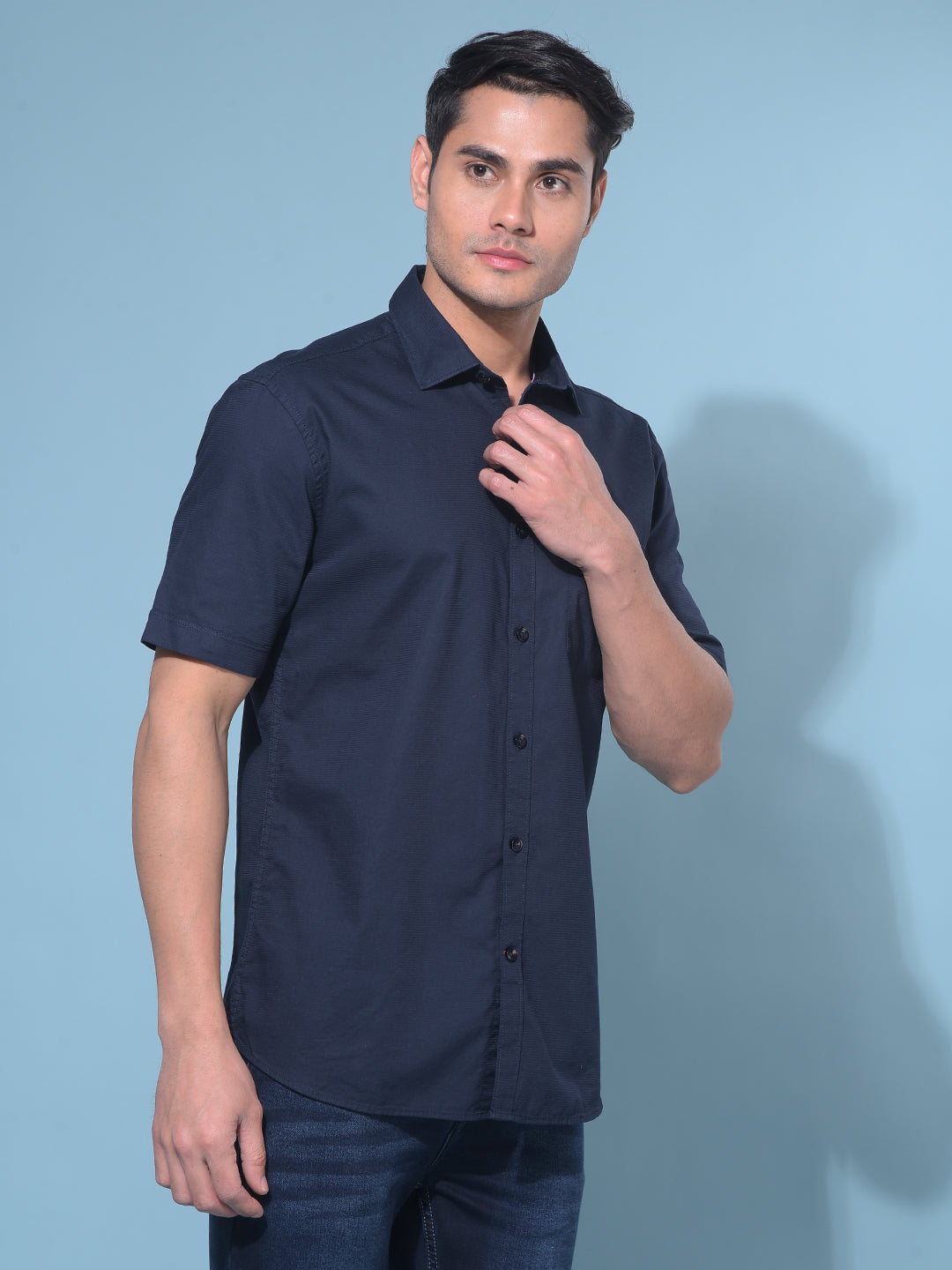 Navy Blue 100% Cotton Shirt-Men Shirts-Crimsoune Club