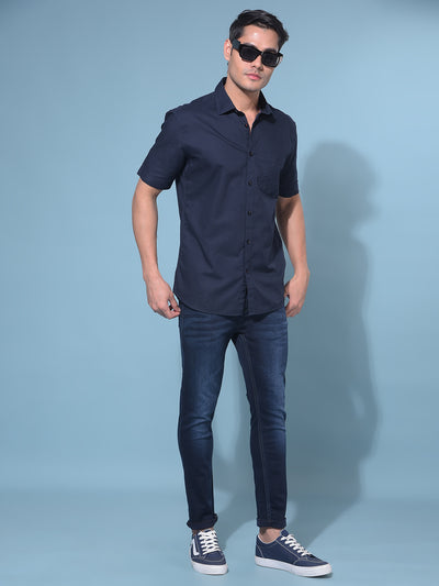 Navy Blue 100% Cotton Shirt-Men Shirts-Crimsoune Club