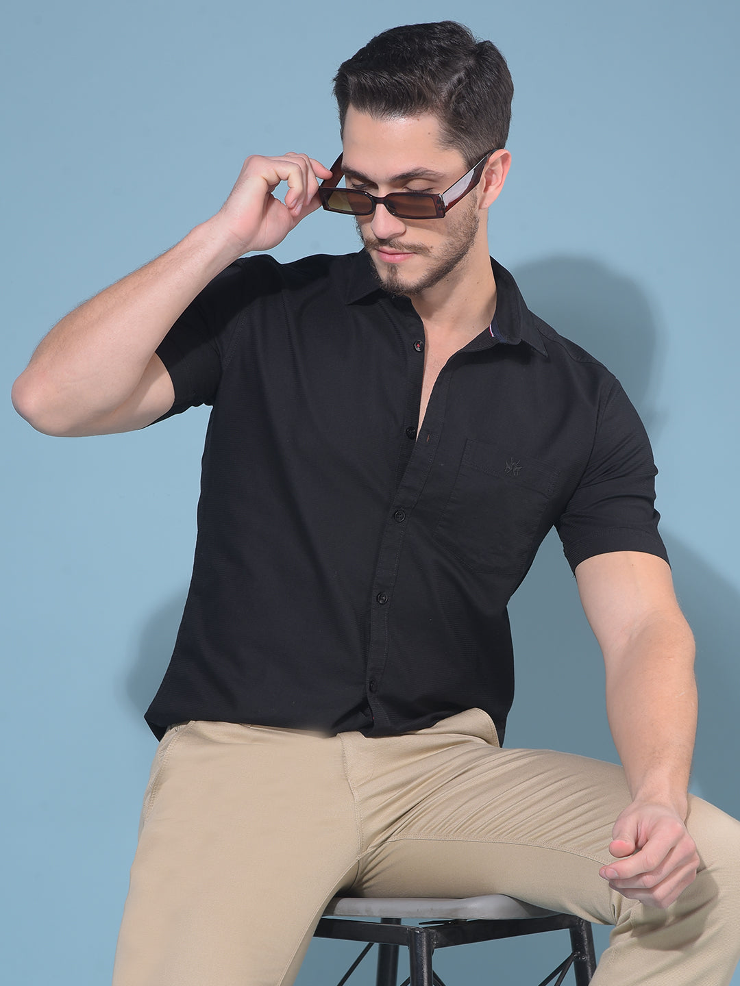 Black 100% Cotton Shirt-Men Shirts-Crimsoune Club