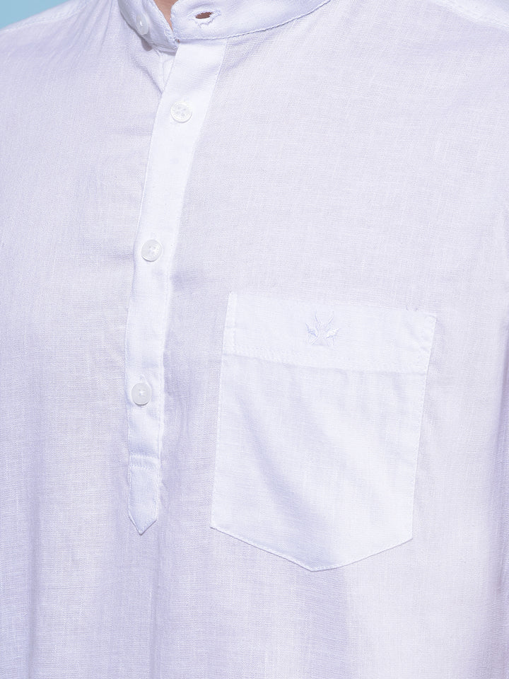 White Linen Kurta-Men Kurtas-Crimsoune Club