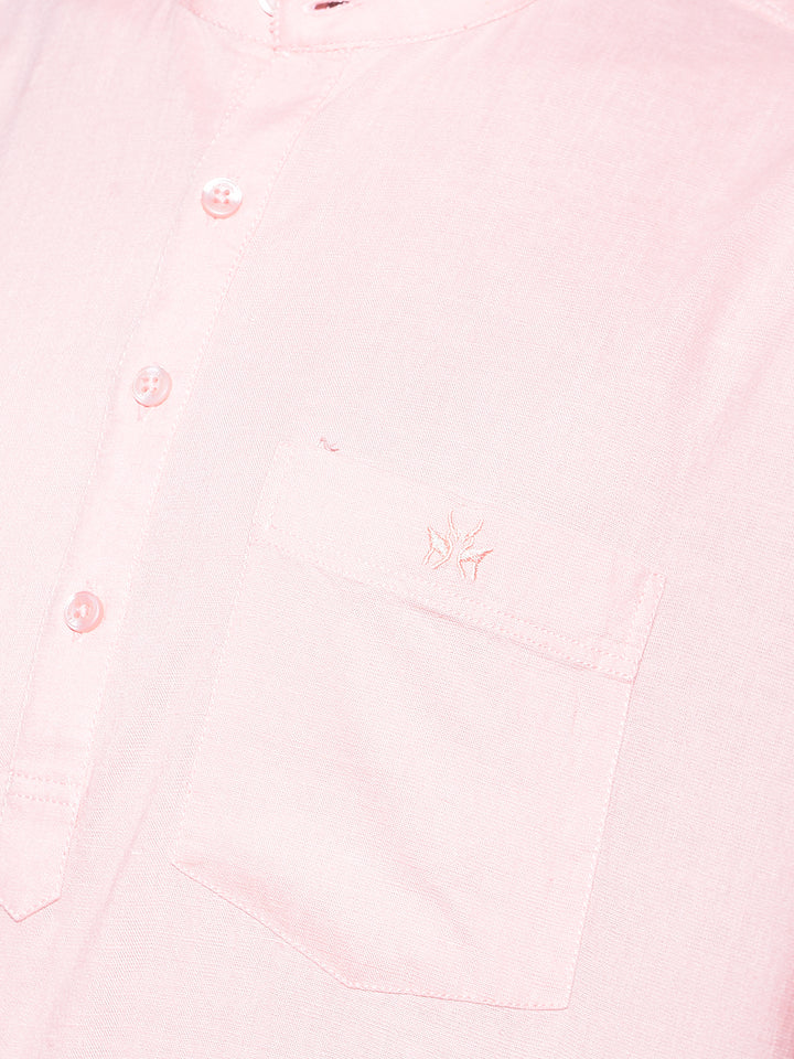 Pink Linen Kurta-Men Kurtas-Crimsoune Club