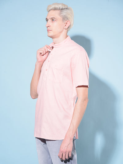 Pink Linen Kurta-Men Kurtas-Crimsoune Club