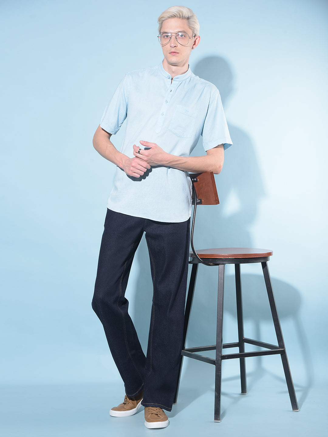 Blue Linen Kurta-Men Kurtas-Crimsoune Club