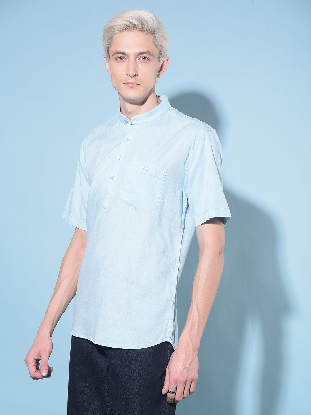 Blue Linen Kurta-Men Kurtas-Crimsoune Club