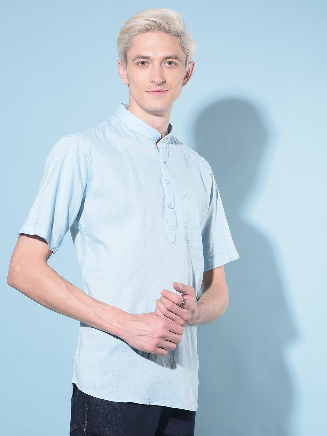 Blue Linen Kurta-Men Kurtas-Crimsoune Club