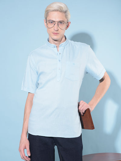 Blue Linen Kurta-Men Kurtas-Crimsoune Club