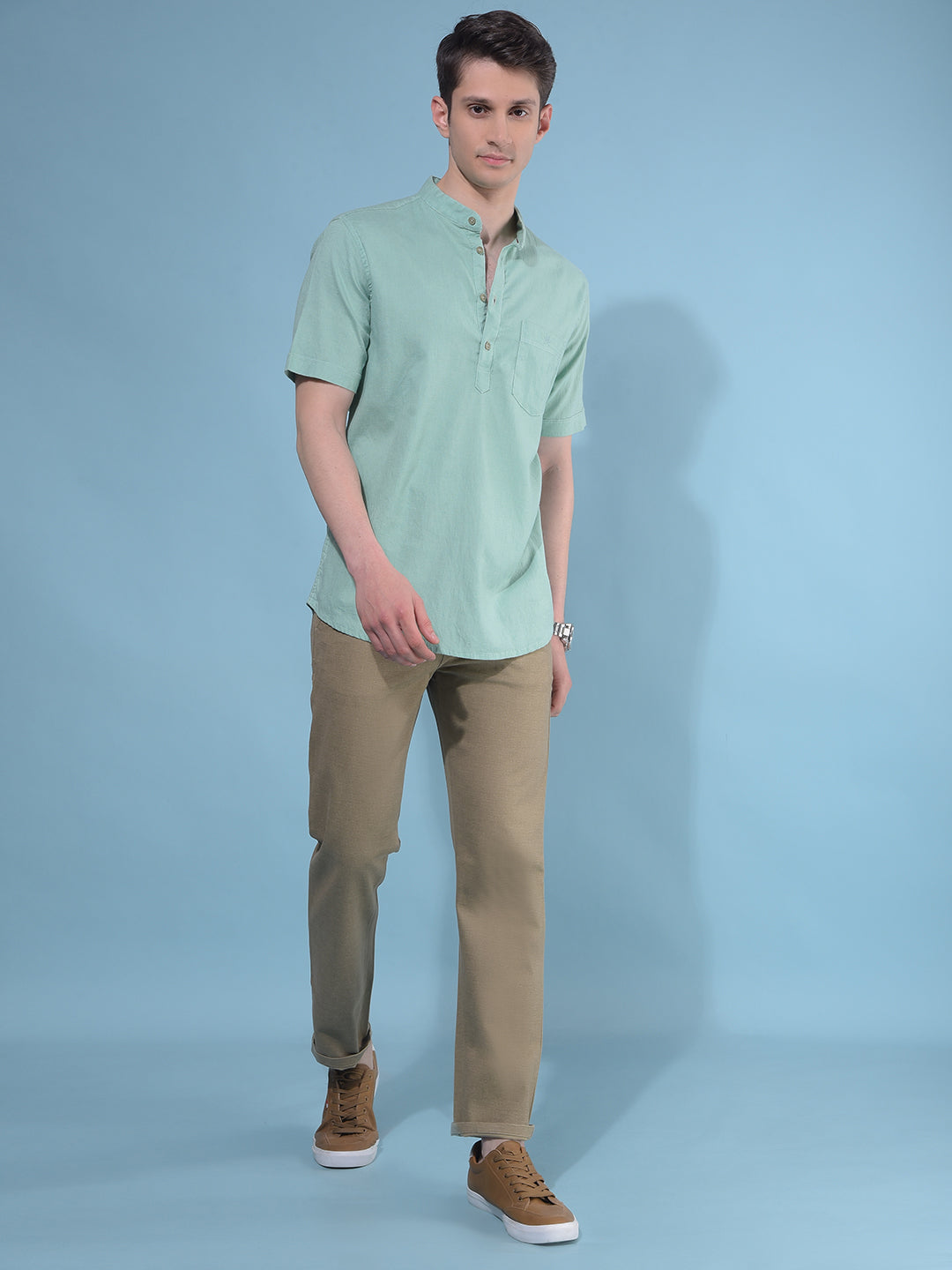 Green Linen Shirt-Men Shirts-Crimsoune Club