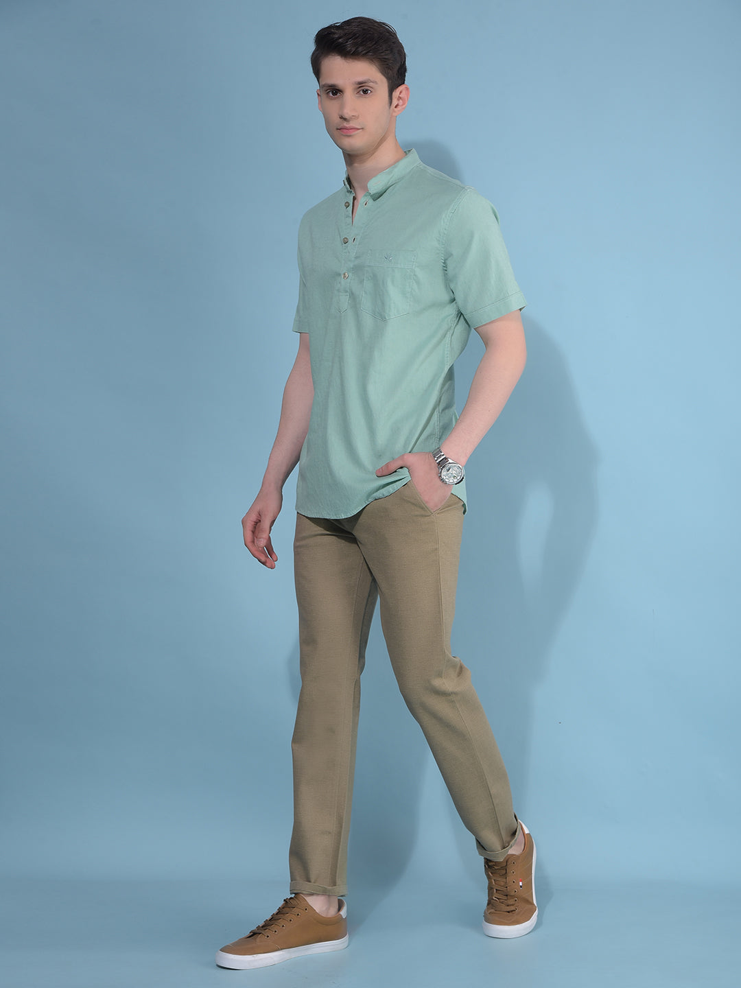 Green Linen Shirt-Men Shirts-Crimsoune Club