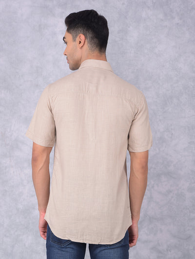 Beige Printed Linen Shirt-Men Shirts-Crimsoune Club
