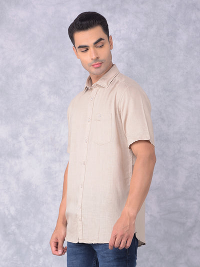 Beige Printed Linen Shirt-Men Shirts-Crimsoune Club