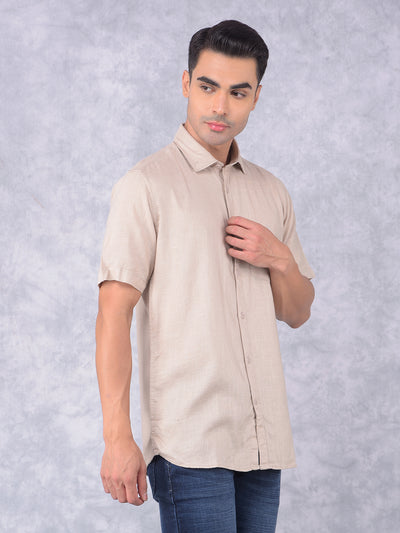 Beige Printed Linen Shirt-Men Shirts-Crimsoune Club