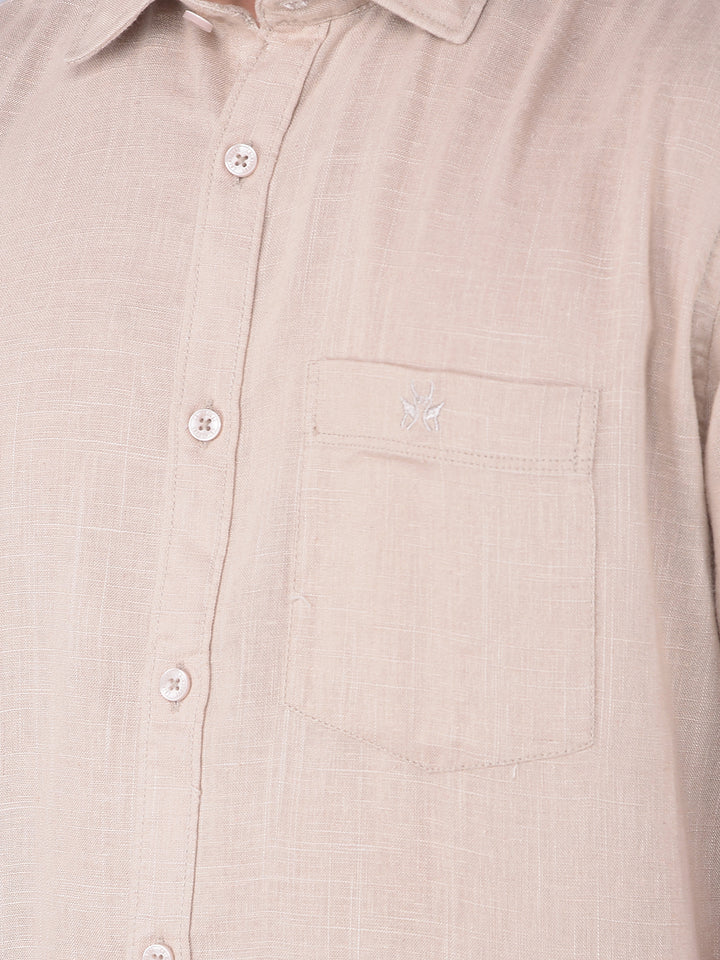 Beige Printed Linen Shirt-Men Shirts-Crimsoune Club