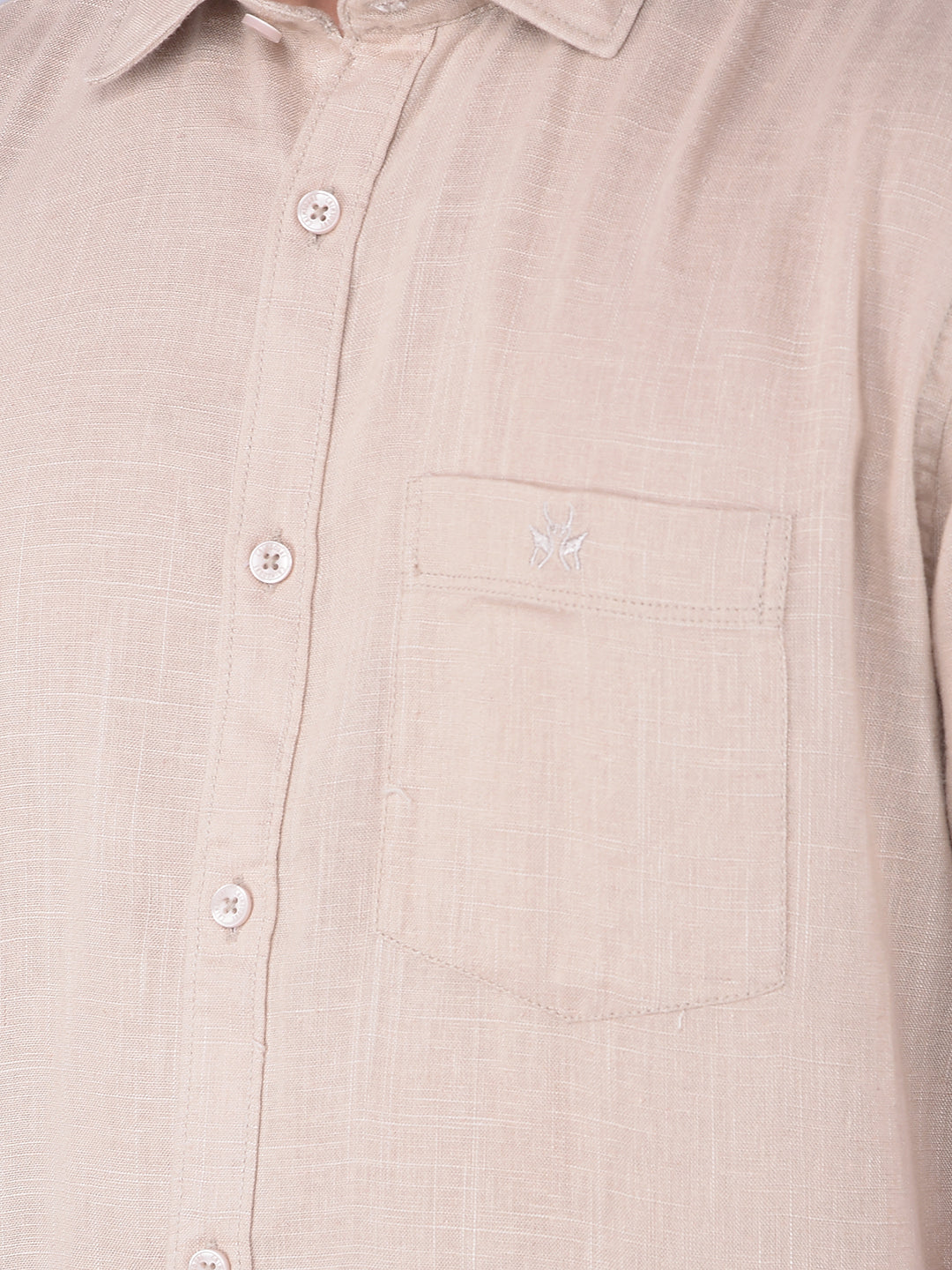 Beige Printed Linen Shirt-Men Shirts-Crimsoune Club