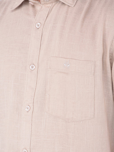 Beige Printed Linen Shirt-Men Shirts-Crimsoune Club