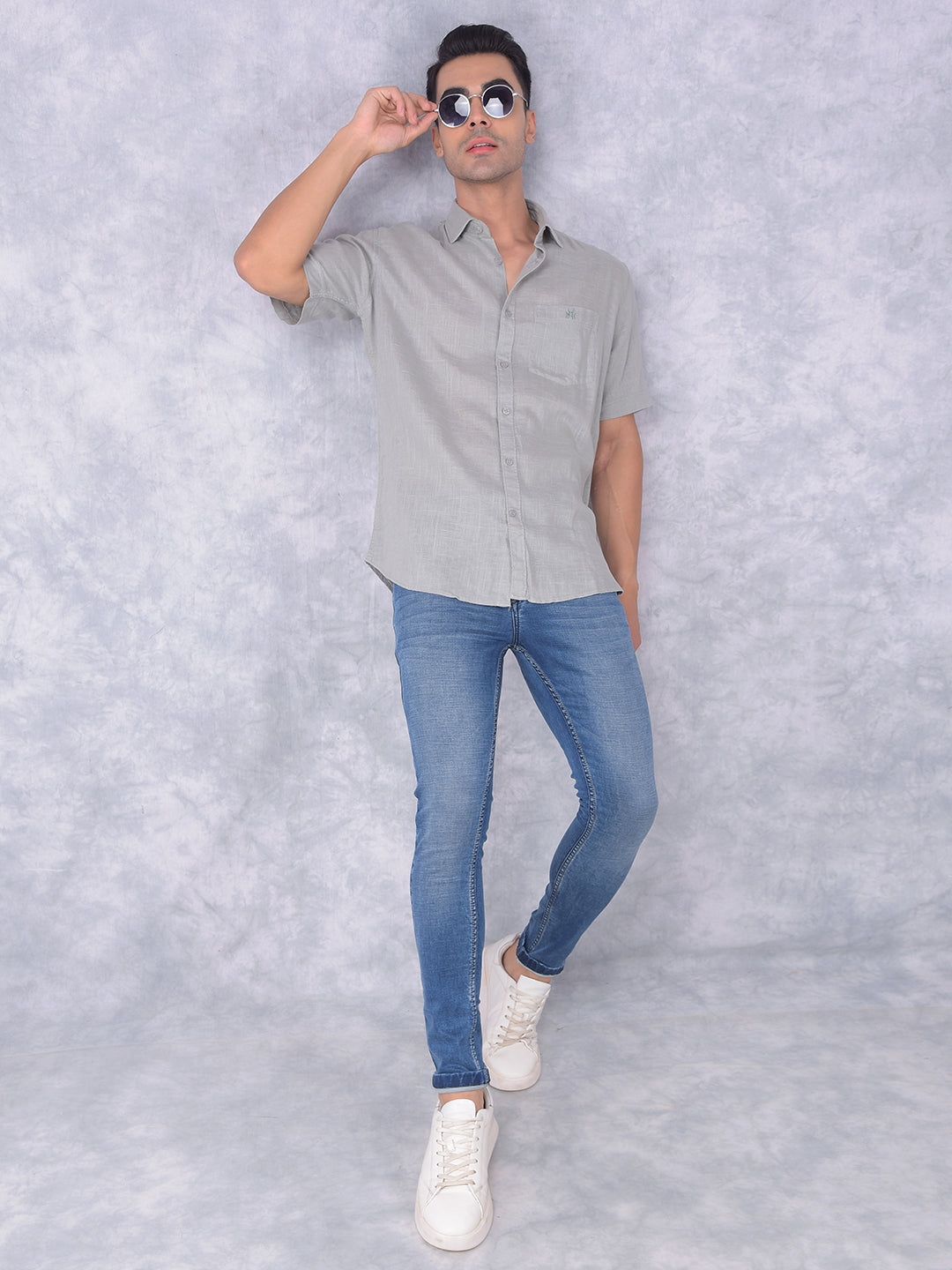 Green Printed Linen Shirt-Men Shirts-Crimsoune Club