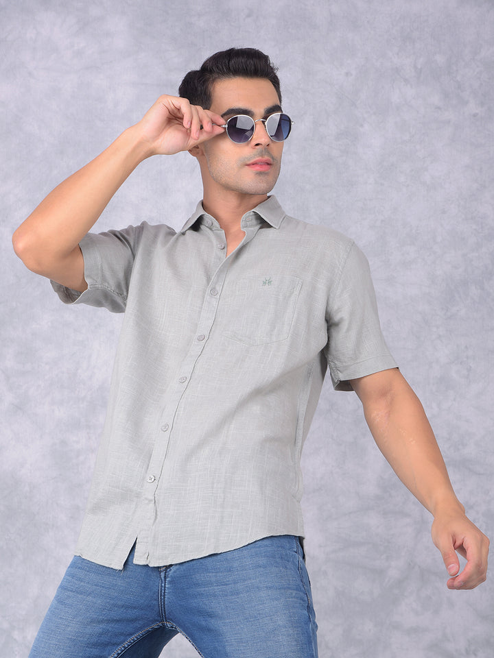 Green Printed Linen Shirt-Men Shirts-Crimsoune Club