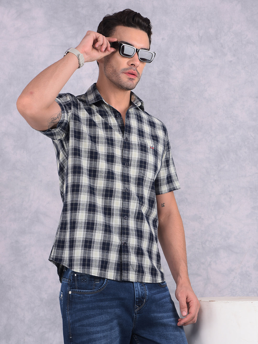 Green Checked 100% Cotton Shirt-Men Shirts-Crimsoune Club