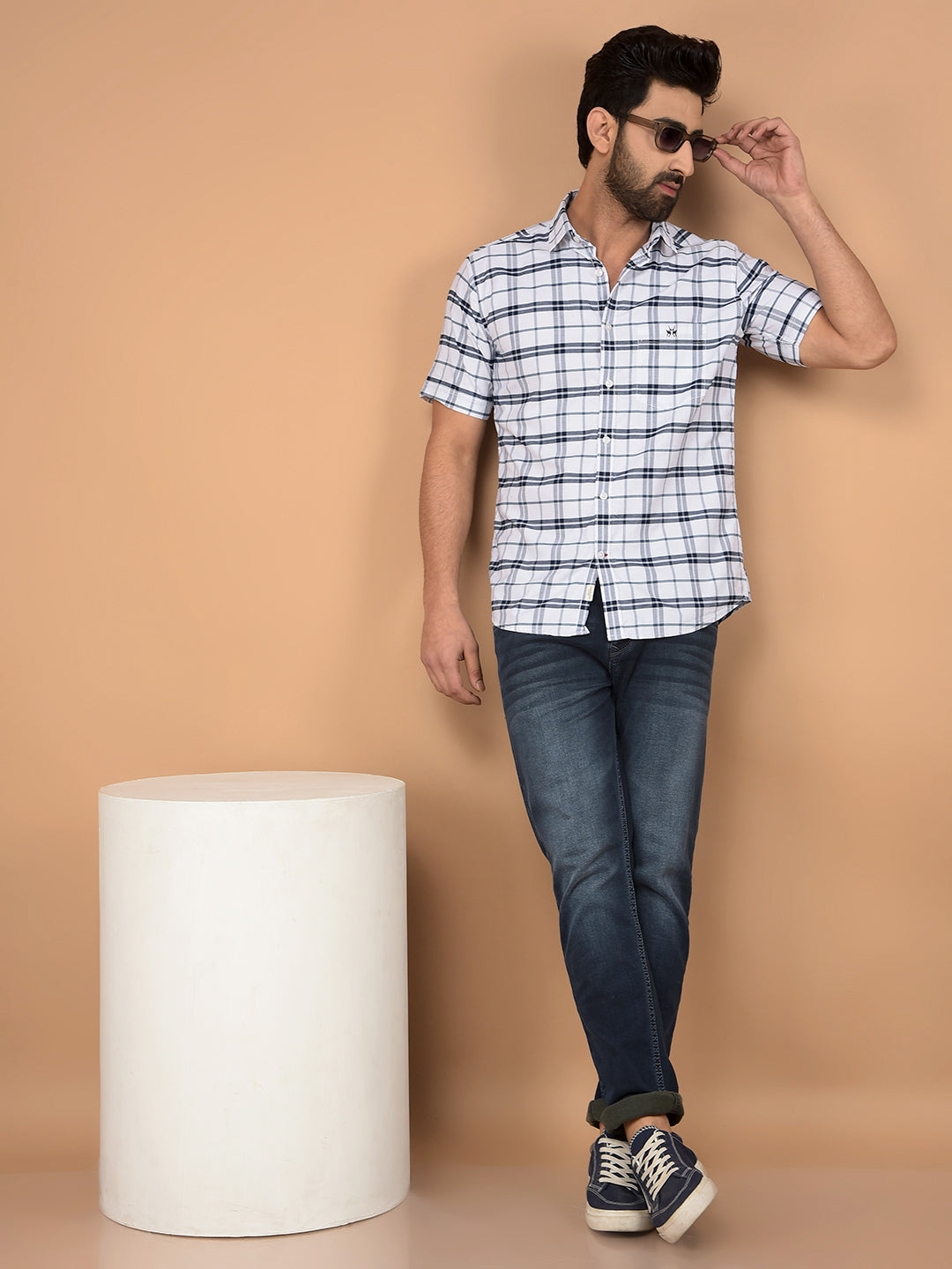 White Checked 100% Cotton Shirt-Men Shirts-Crimsoune Club