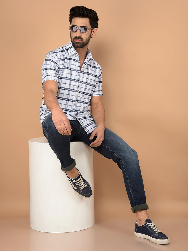 White Checked 100% Cotton Shirt-Men Shirts-Crimsoune Club