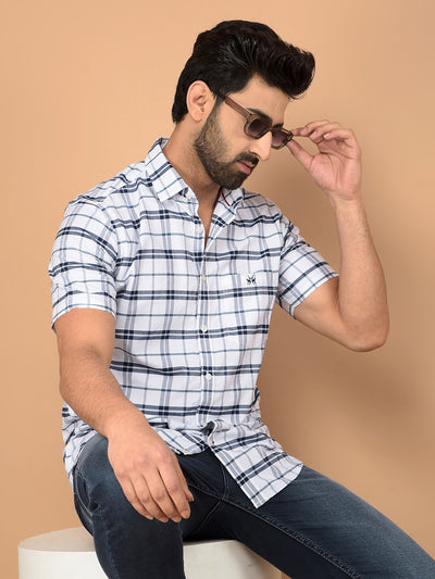 White Checked 100% Cotton Shirt-Men Shirts-Crimsoune Club