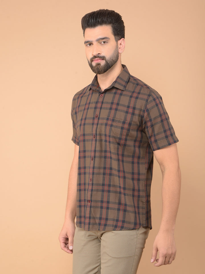 Brown Checked 100% Cotton Shirt-Men Shirts-Crimsoune Club