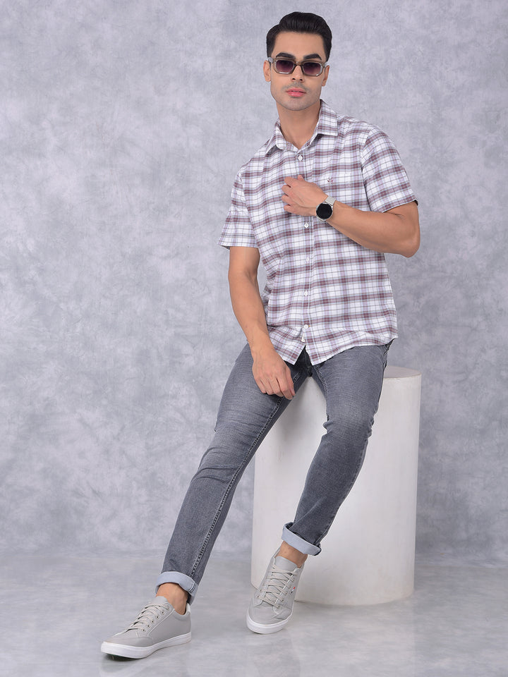 Brown Checked 100% Cotton Shirt-Men Shirts-Crimsoune Club