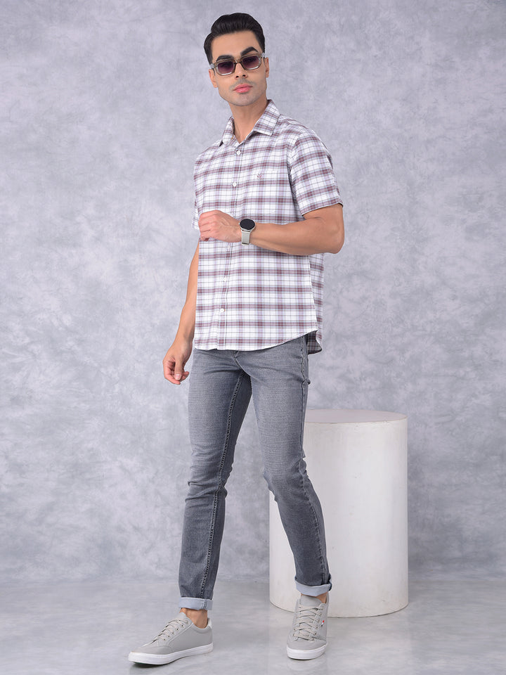 Brown Checked 100% Cotton Shirt-Men Shirts-Crimsoune Club