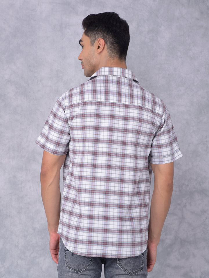 Brown Checked 100% Cotton Shirt-Men Shirts-Crimsoune Club