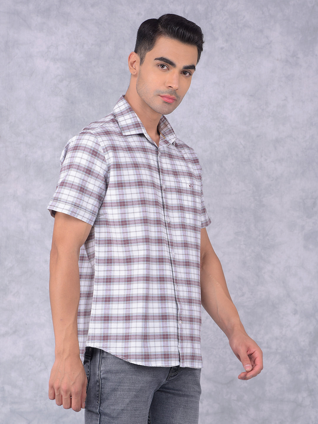 Brown Checked 100% Cotton Shirt-Men Shirts-Crimsoune Club