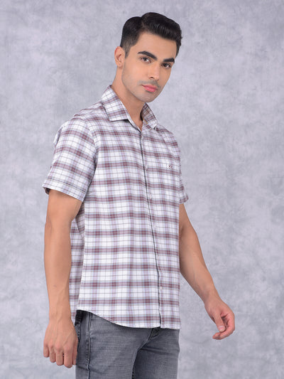 Brown Checked 100% Cotton Shirt-Men Shirts-Crimsoune Club