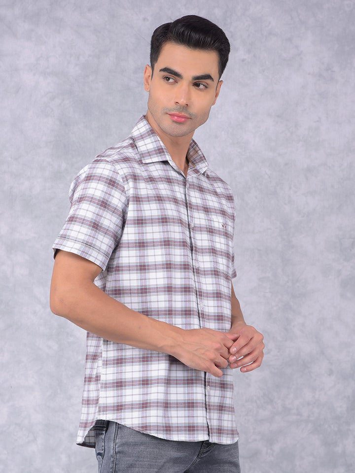 Brown Checked 100% Cotton Shirt-Men Shirts-Crimsoune Club