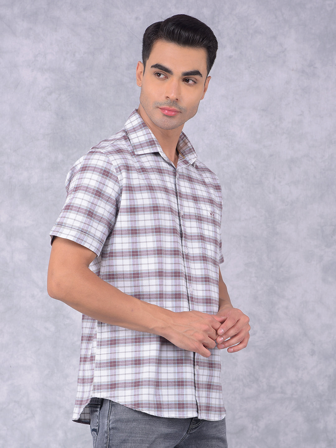 Brown Checked 100% Cotton Shirt-Men Shirts-Crimsoune Club