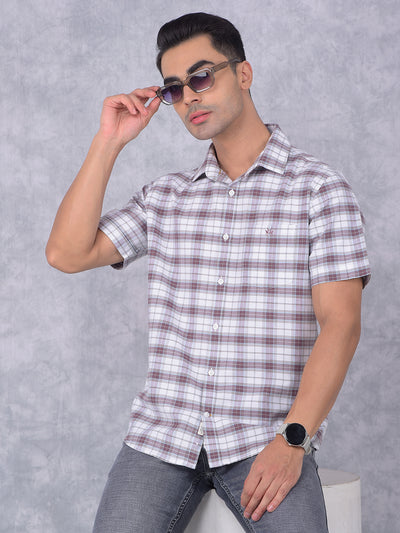 Brown Checked 100% Cotton Shirt-Men Shirts-Crimsoune Club