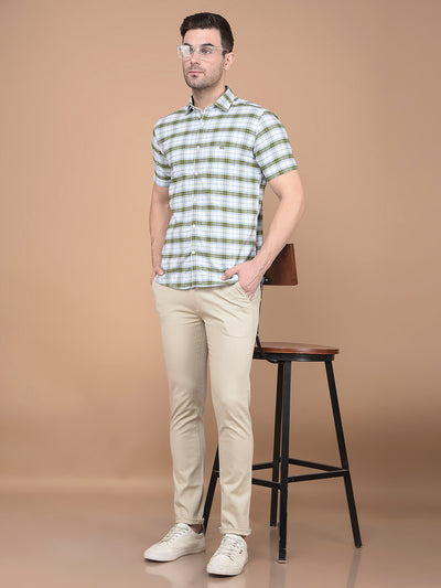 Olive Checked 100% Cotton Shirt-Men Shirts-Crimsoune Club
