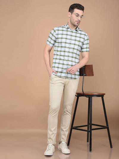 Olive Checked 100% Cotton Shirt-Men Shirts-Crimsoune Club